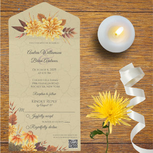 Invitation Tout En Un Filles d'automne avec code QR