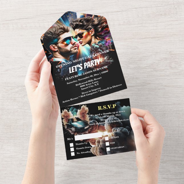 Invitation Tout En Un Film poster adultes anniversaire dîner événement (Déchirure)