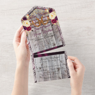 Invitation Tout En Un Fils de fer à cheval, dentelle et Fleurs sauvages