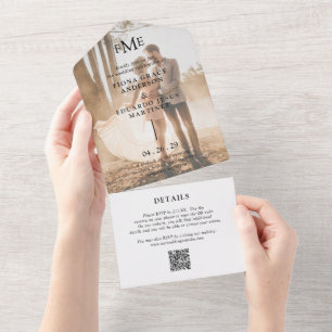 Invitation Tout En Un Fiona Photo Bold Monogramme Mariage moderne
