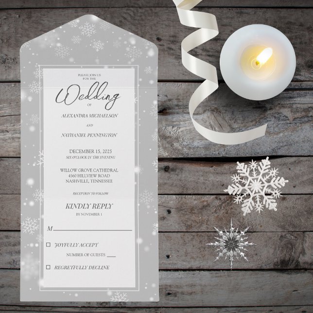 Invitation Tout En Un Flammes de neige tombant sur Grey (Available with QR code. )