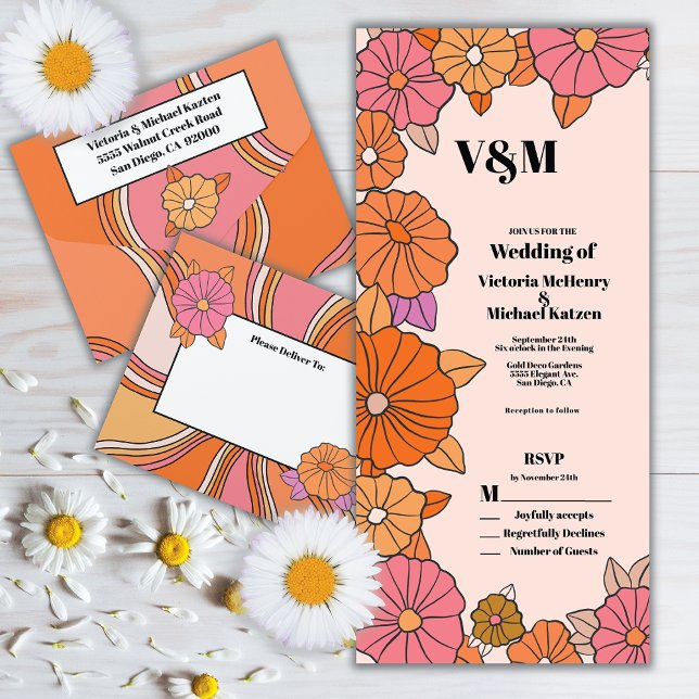 Invitation Tout En Un Fleur de puissance Hippie Mariage années 60 (Créateur téléchargé)