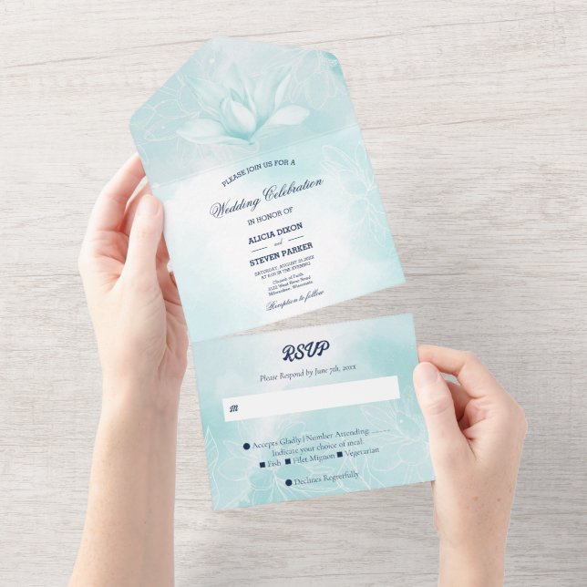 Invitation Tout En Un Fleur Ethereal Magnolia, Mariage (Déchirure)