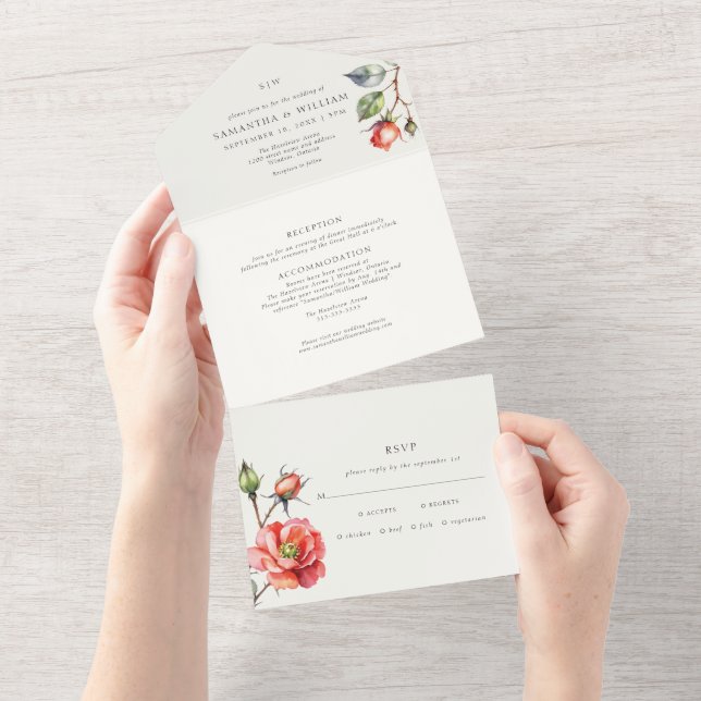 Invitation Tout En Un Fleur Rose aquarelle (Déchirure)