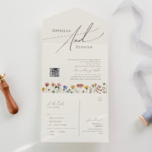 Invitation Tout En Un Fleur sauvage beige   Sceller Et Envoyer Le Code Q