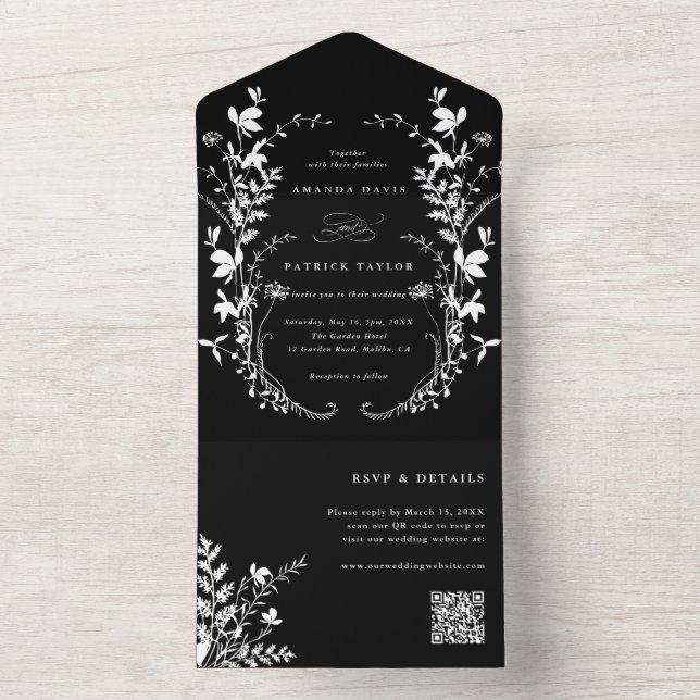 Invitation Tout En Un Fleur sauvage blanc Silhouette Mariage de couronne (À l'intérieur)