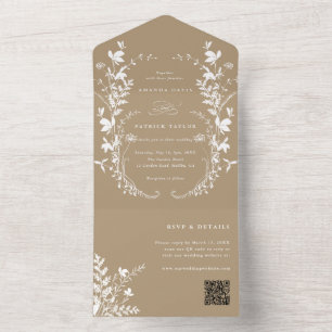 Invitation Tout En Un Fleur sauvage blanc Silhouette Wreath Mariage Tan