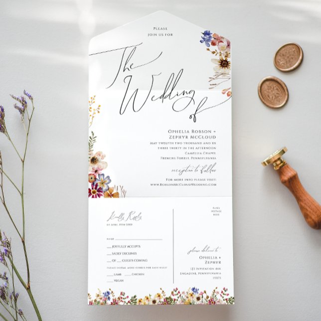 Invitation Tout En Un Fleur sauvage Boho | Mariage de jardin de phoque e (Créateur téléchargé)