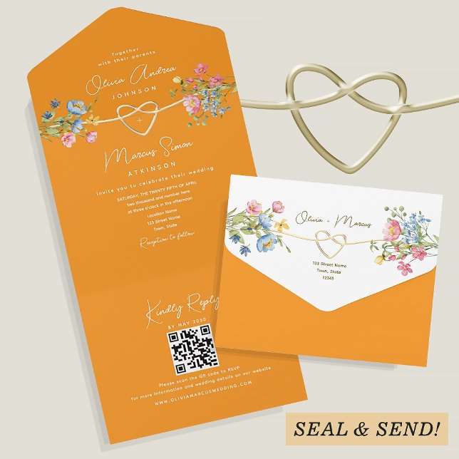 Invitation Tout En Un Fleur sauvage Boho Orange Mariage (Créateur téléchargé)