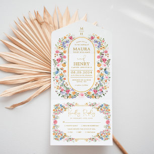 Invitation Tout En Un Fleur sauvage coloré Jardin Jardin de mariage