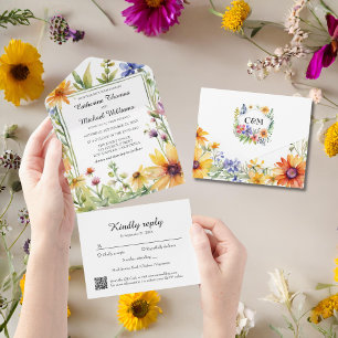 Invitation Tout En Un Fleur sauvage d'aquarelle Jardin Printemps Mariage