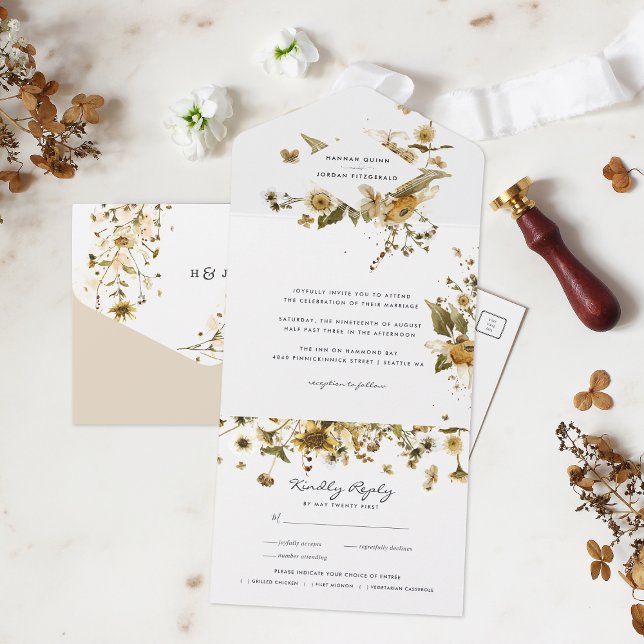 Invitation Tout En Un Fleur sauvage d'automne Boho | Mariage botanique (Créateur téléchargé)