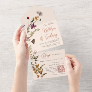 Invitation Tout En Un Fleur sauvage d'automne Boho Terracotta Mariage