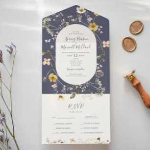 Invitation Tout En Un Fleur sauvage de printemps   Sceau pourpre Dusty E