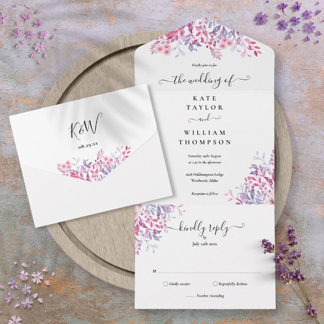 Invitation Tout En Un Fleur sauvage   de script Monogramme Mariage (Wildflowers Floral Script Monogram Wedding All In One Invitation)