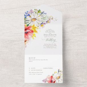 Invitation Tout En Un Fleur sauvage Élégant Mariage d'été