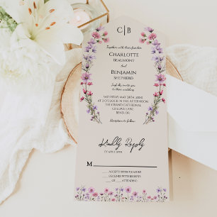 Invitation Tout En Un Fleur sauvage moderne Beige Classic Mariage