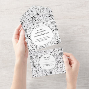 Invitation Tout En Un Fleur sauvage Monochrome Mariage moderne
