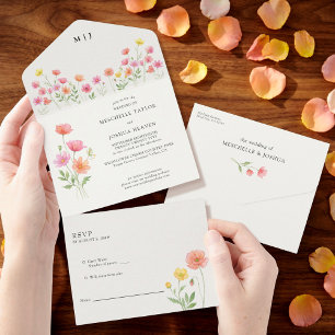 Invitation Tout En Un Fleur sauvage orange rose Bloquer et envoyer maria