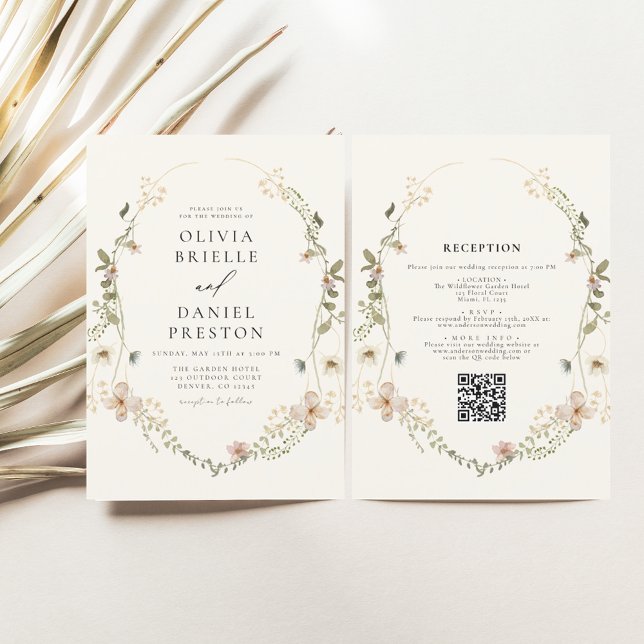 Invitation Tout en un Fleur sauvage QR Code Jardin Mariage (Créateur téléchargé)