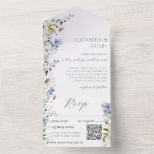 Invitation Tout En Un Fleur sauvage romantique du code QR