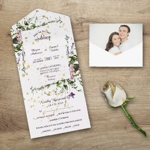 Invitation Tout En Un Fleur sauvage rose violet Mariage Floral