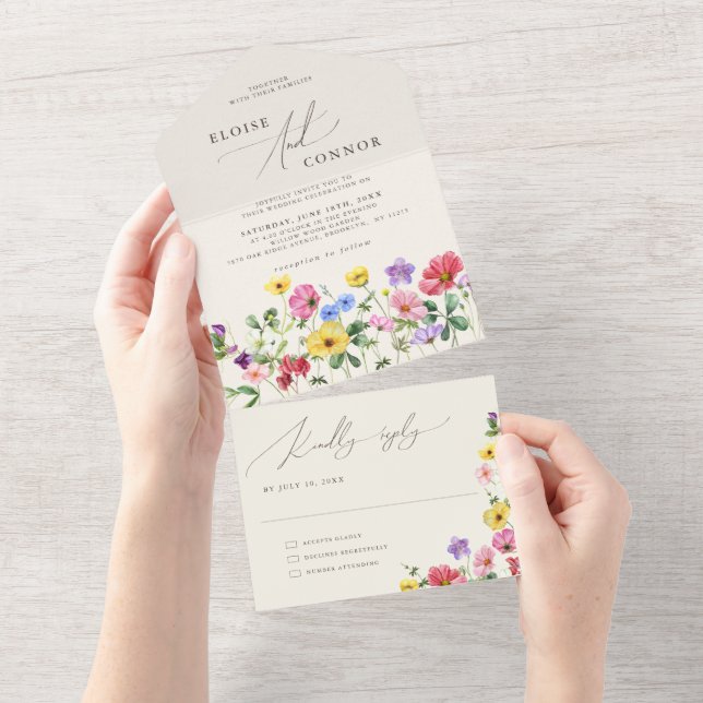 Invitation Tout En Un Fleur sauvage Rustic Chic Floral Mariage campagnar (Déchirure)