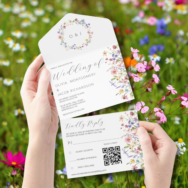 Invitation Tout En Un Fleur sauvage Rustic Garden Wedding RSVP & QR Code (Créateur téléchargé)