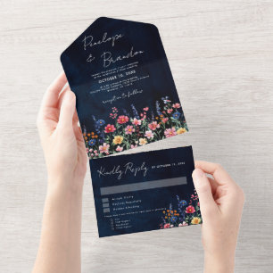 Invitation Tout En Un Fleur sauvage Rustique Pays Boho Floral Marine Mar