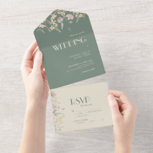 Invitation Tout En Un Fleur sauvage Sage Deco Mariage