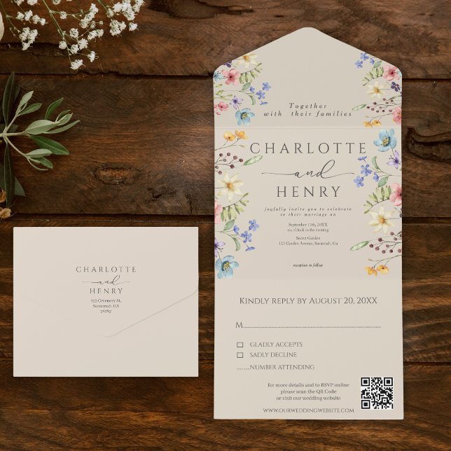 Invitation Tout En Un Fleur sauvage simple Mariage de code QR Garden (Créateur téléchargé)