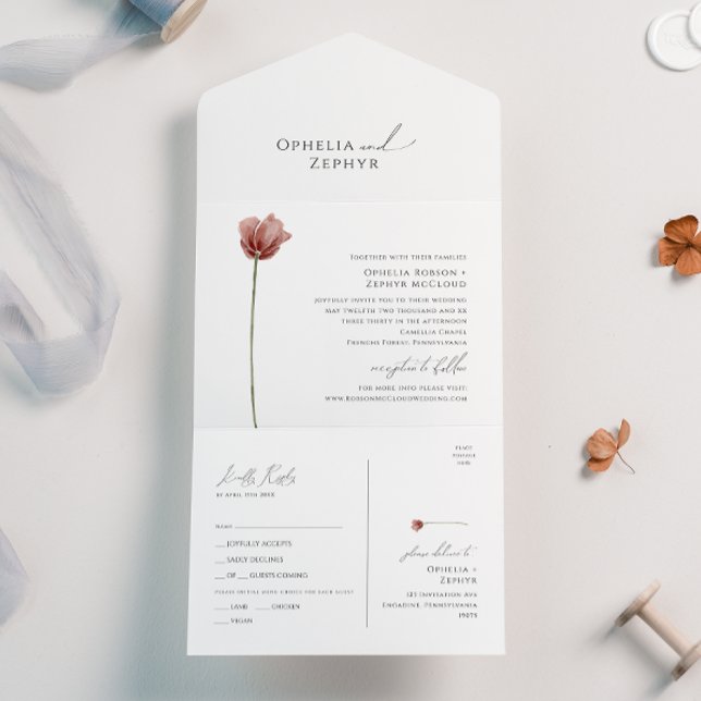 Invitation Tout En Un Fleur sauvage simple | Sceller et envoyer (Créateur téléchargé)