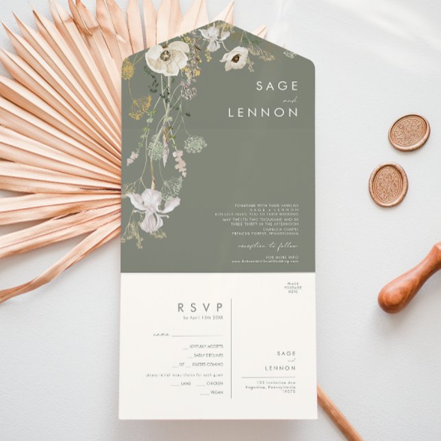 Invitation Tout En Un Fleur sauvage Whimsal Sage Phoque De Pré Et Envoye (Créateur téléchargé)