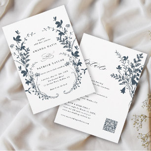 Invitation Tout en un Fleur sauvage Wreath Navy & White Maria