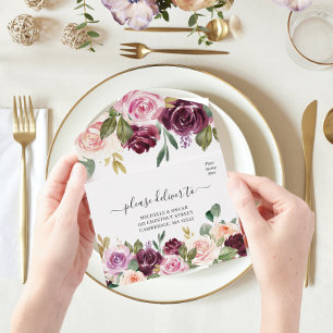 Invitation Tout En Un Fleurs aquarelles rustiques en Bourgogne & gouttes