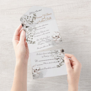 Invitation Tout En Un Fleurs aquarelles sépia monochromes tout-en-un