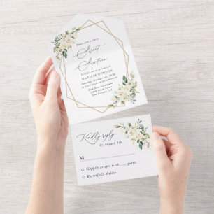 Invitation Tout En Un Fleurs blanches, Fleurs de crème, Boho, Sweet 16