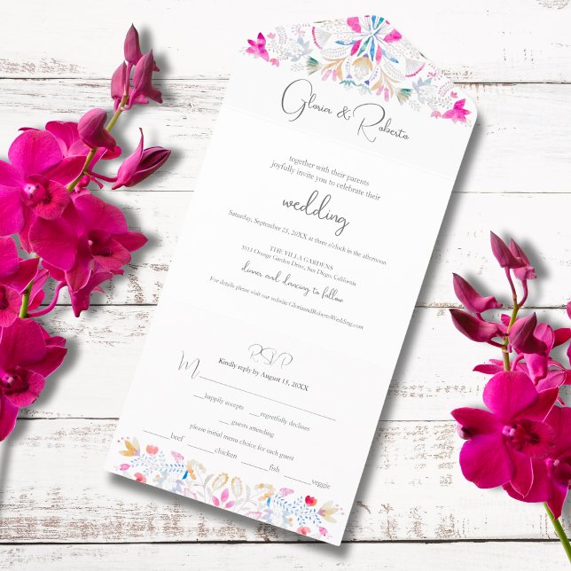 Invitation Tout En Un Fleurs Boho Mariages mexicaines simples (Créateur téléchargé)