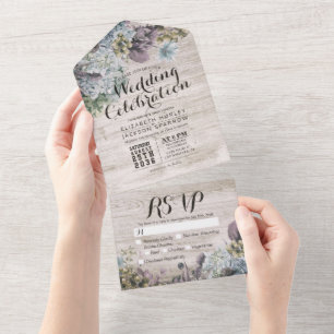 Invitation Tout En Un Fleurs botaniques vintages Mariage rustique en boi