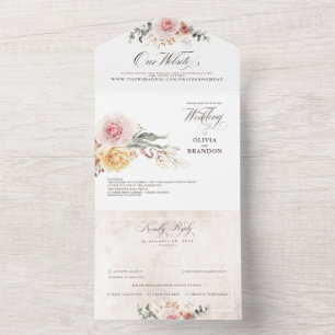 Invitation Tout En Un Fleurs colorées Élégant Mariage Boho
