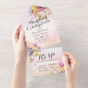 Invitation Tout En Un Fleurs d'aquarelle colorée Mariage botanique RSVP