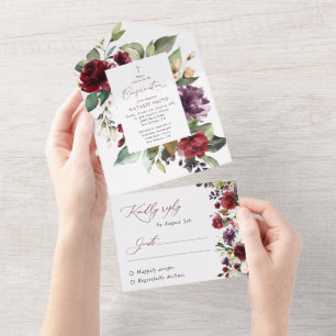 Invitation Tout En Un Fleurs de Bourgogne, Fleurs Roses, Bohème, Confirm