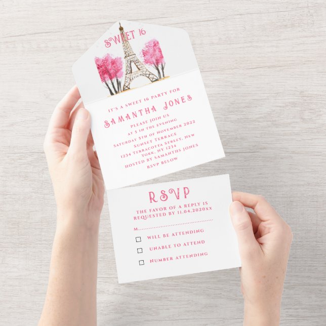 Invitation Tout En Un Fleurs de cerise Douce 16 Floral Seize Sakura Al (Déchirure)