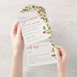 Invitation Tout En Un Fleurs de fraises rouges sucrées Mariage