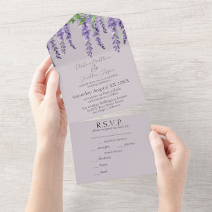 Invitation Tout En Un Fleurs de glycine violette Élégant mariage lavande