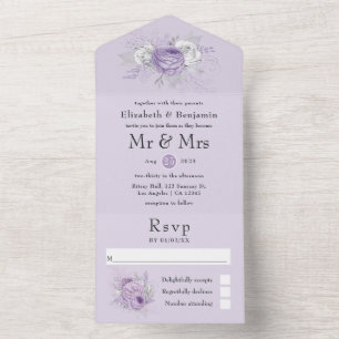 Invitation Tout En Un Fleurs de lavande et argent Mariage tout-en-un Inv