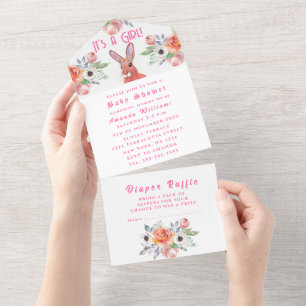 Invitation Tout En Un Fleurs de lièvre de lapin mignonne C'est un Baby s