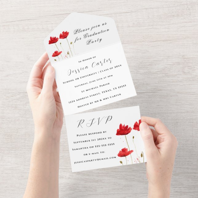Invitation Tout En Un Fleurs de pavot rouge Fleur sauvage Floral Rustic (Déchirure)