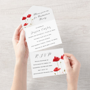 Invitation Tout En Un Fleurs de pavot rouge Fleur sauvage Floral Rustic