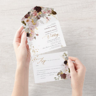 Invitation Tout En Un Fleurs de PixDezines Aquarelle Automne Bourgogne B